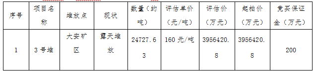 大安矿区含矿泥料拍卖公告